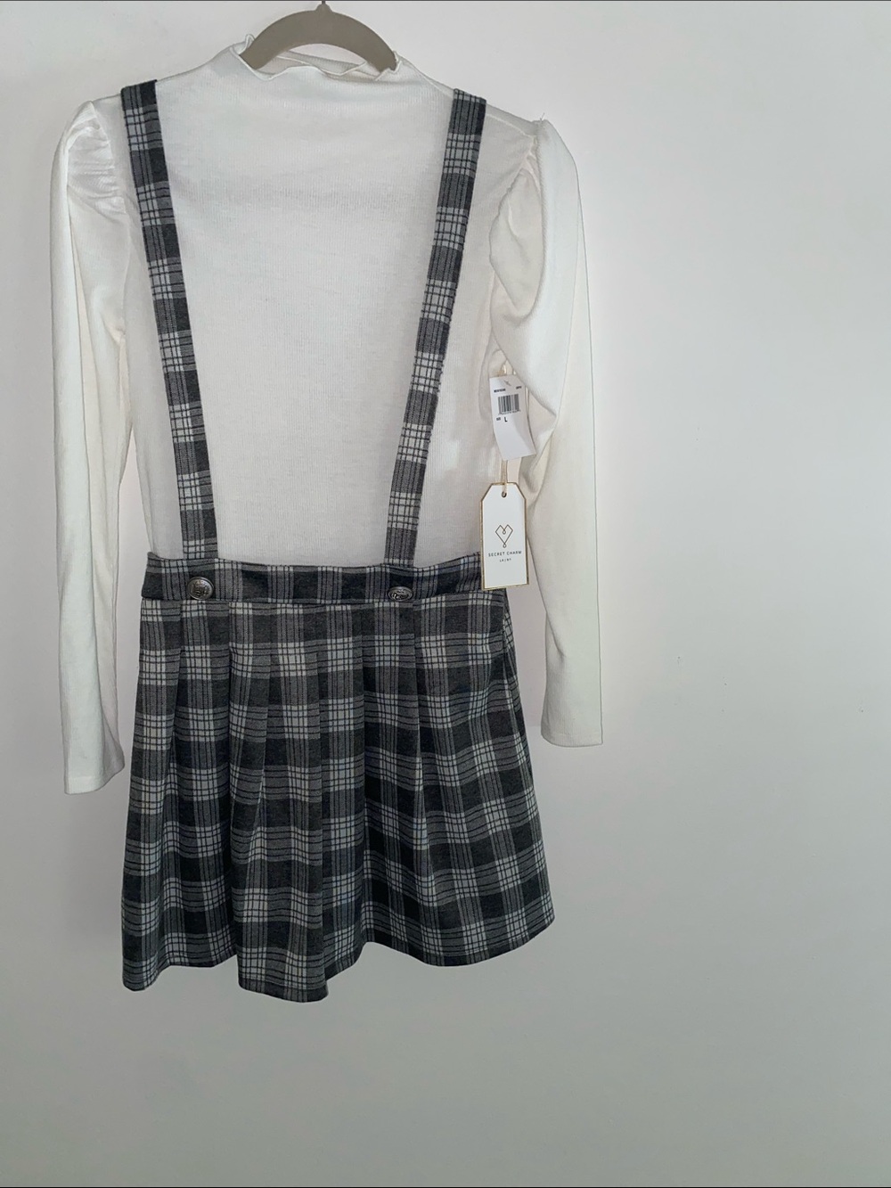 Plaid Suspender Mini Dress with White Top